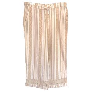 Denim & Co Naturals Size MP Linen Blend Beach Pants w/Lace Insets Pockets